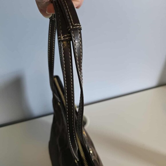 EUC Coach Signature Stripe Brown Sateen Canvas Tote - Picture 6 of 11